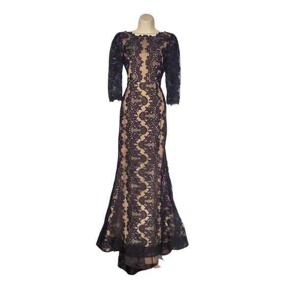 Alice + Olivia Jae Lace Open Back Maxi Dress Gown Black Mermaid Cocktail Size 8 - Picture 3 of 16
